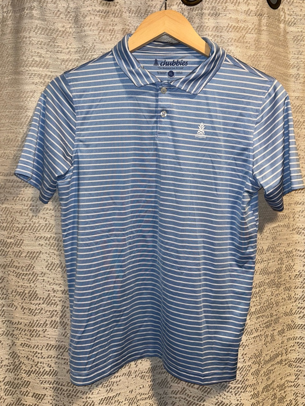 chubbies Light Blue and White Striped Polo Shirt